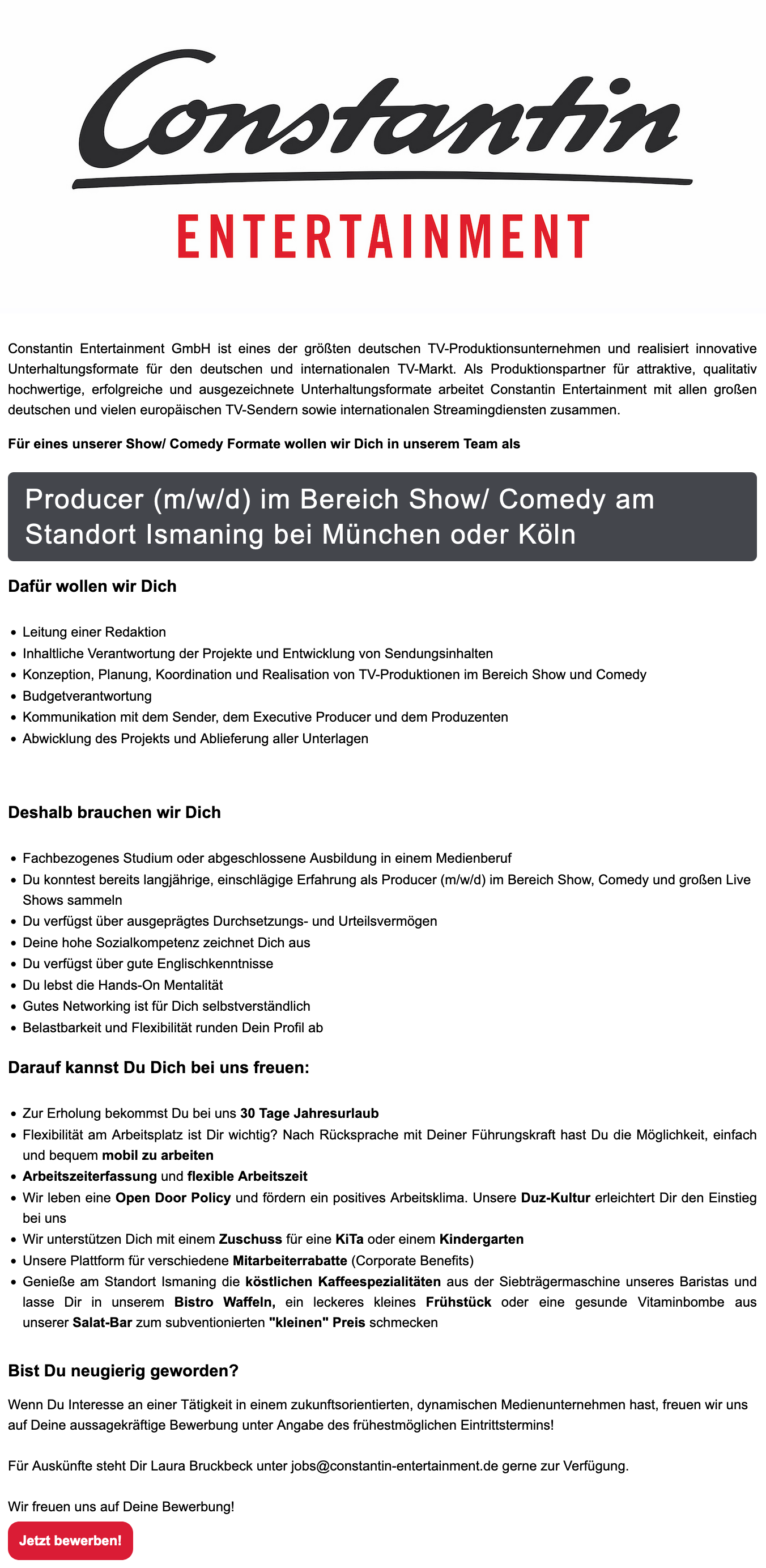 Producer (m/w/d) im Bereich Show / Comedy