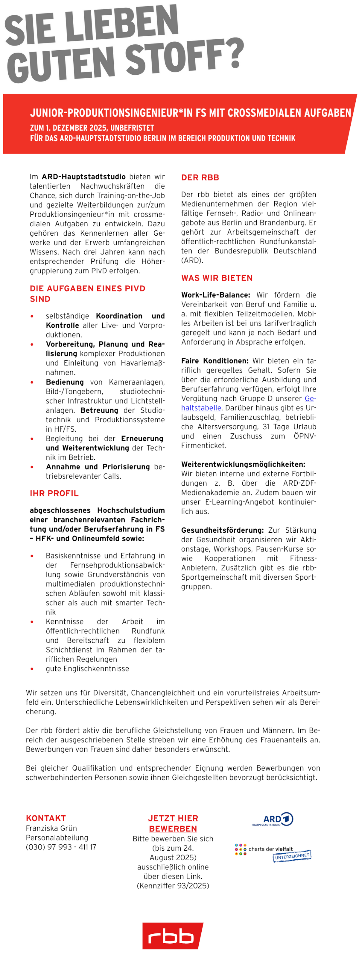 Junior Produktionsingenieur*in FS mit crossmedialen Aufgaben
