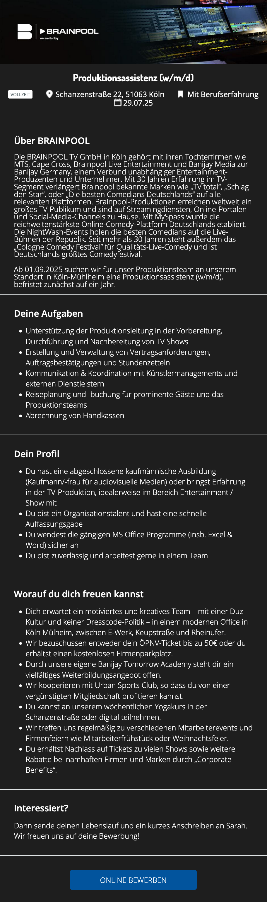 Produktionsassistenz (w/m/d)