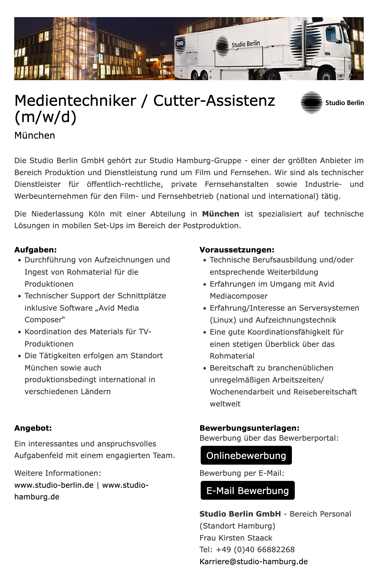 Medientechniker / Cutter-Assistenz (m/w/d)