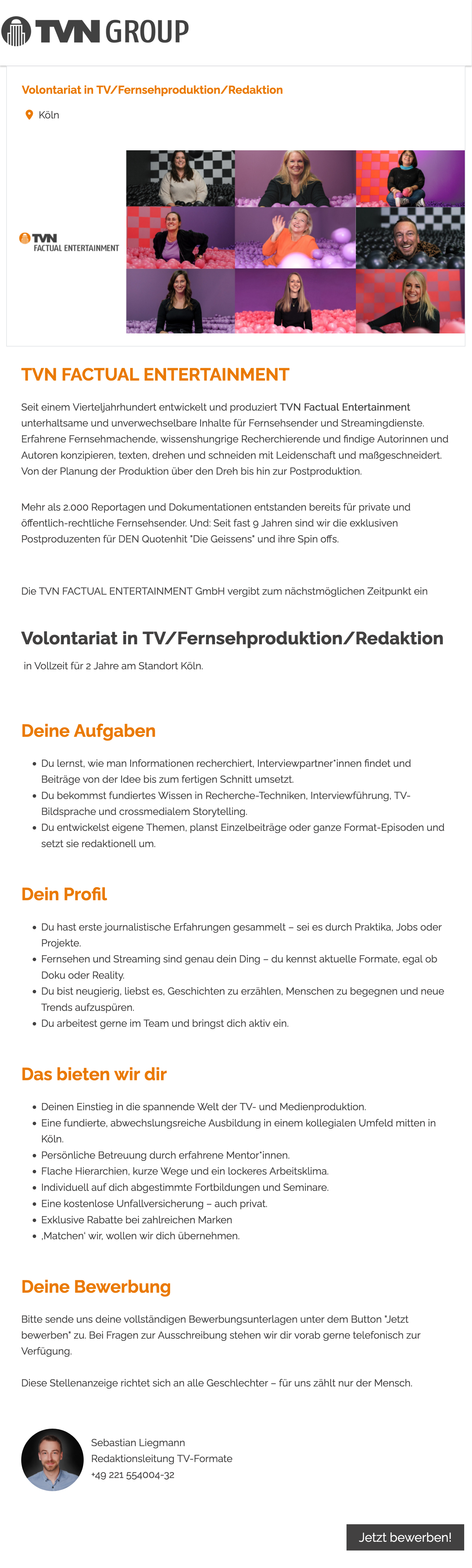 Volontariat in TV/ Fernsehproduktion/ Redaktion