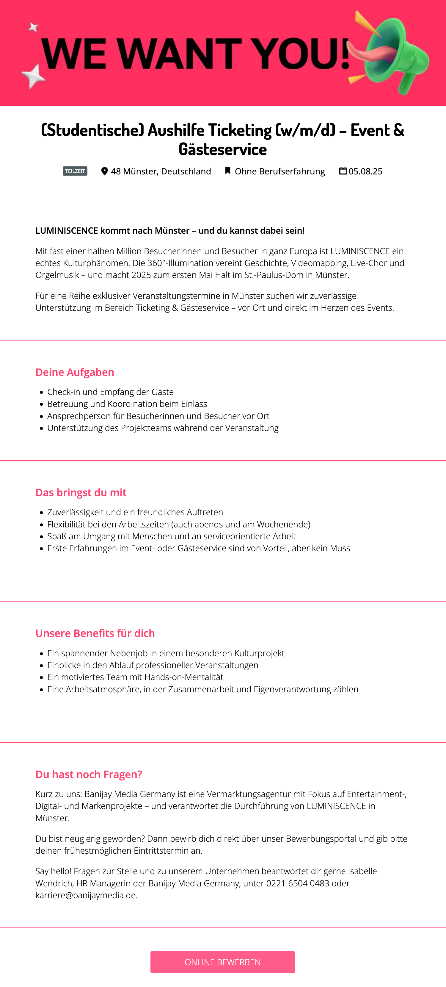 (Studentische) Aushilfe Ticketing (w/m/d) – Event & Gästeservice