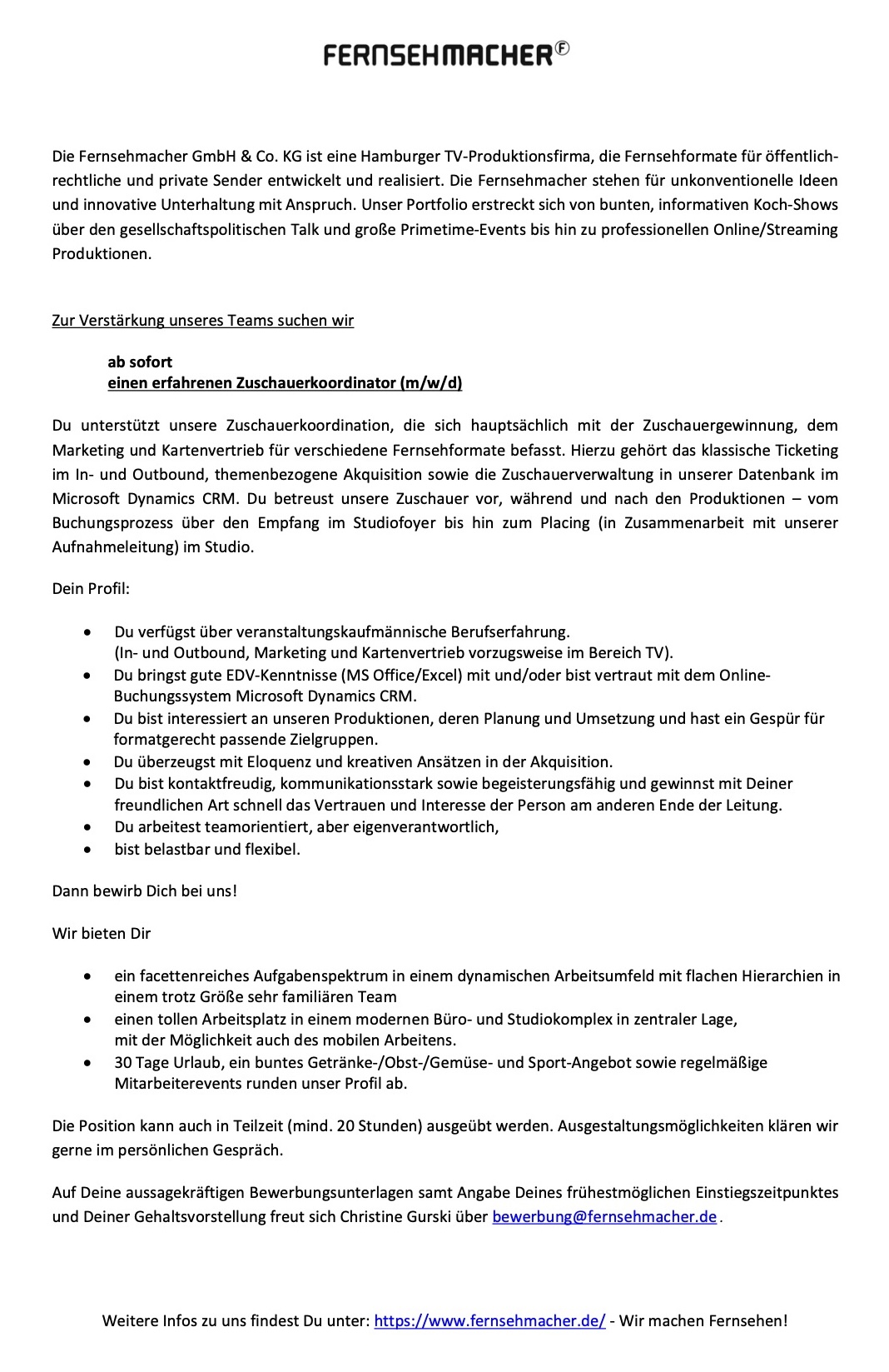 Zuschauerkoordinator (m/w/d) 