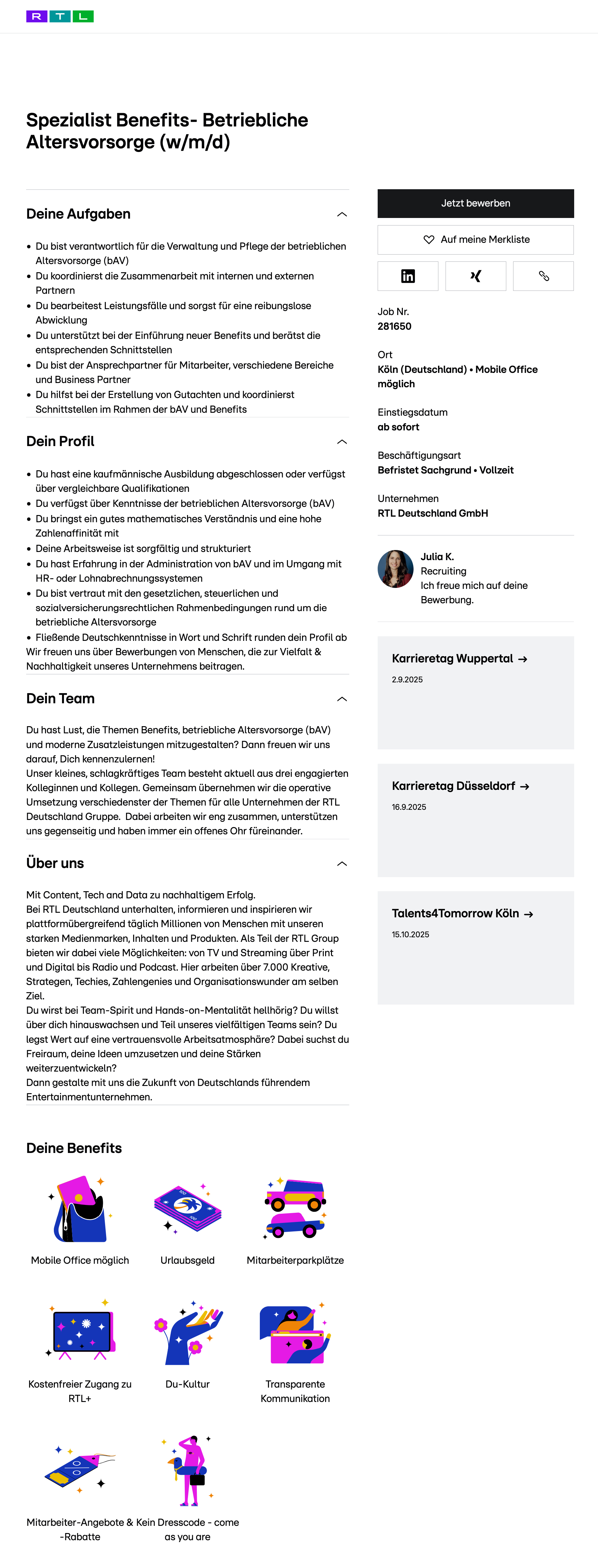 Spezialist Benefits- Betriebliche Altersvorsorge (w/m/d)