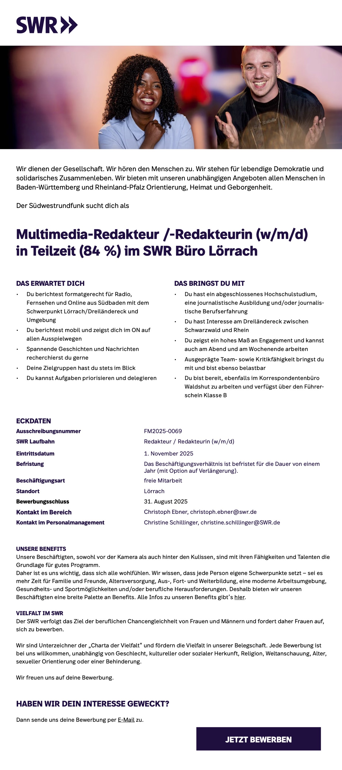 Multimedia-Redakteur /-Redakteurin (w/m/d) in Teilzeit (84 %)