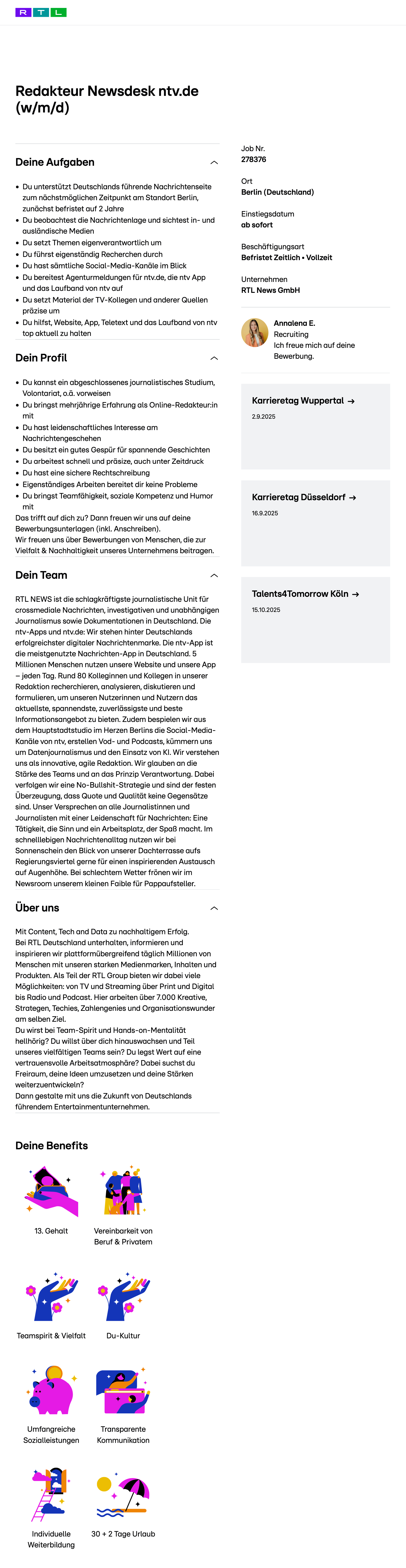 Redakteur Newsdesk ntv.de (w/m/d)