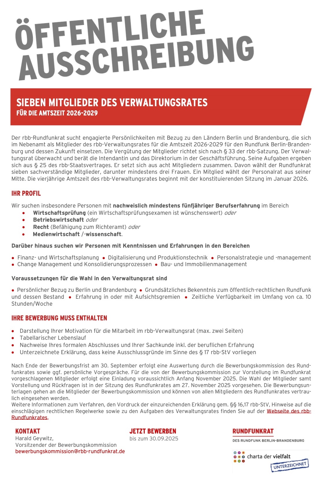 Mitglieder für den rbb-Verwaltungsrat für die Amtszeit 2026-2029