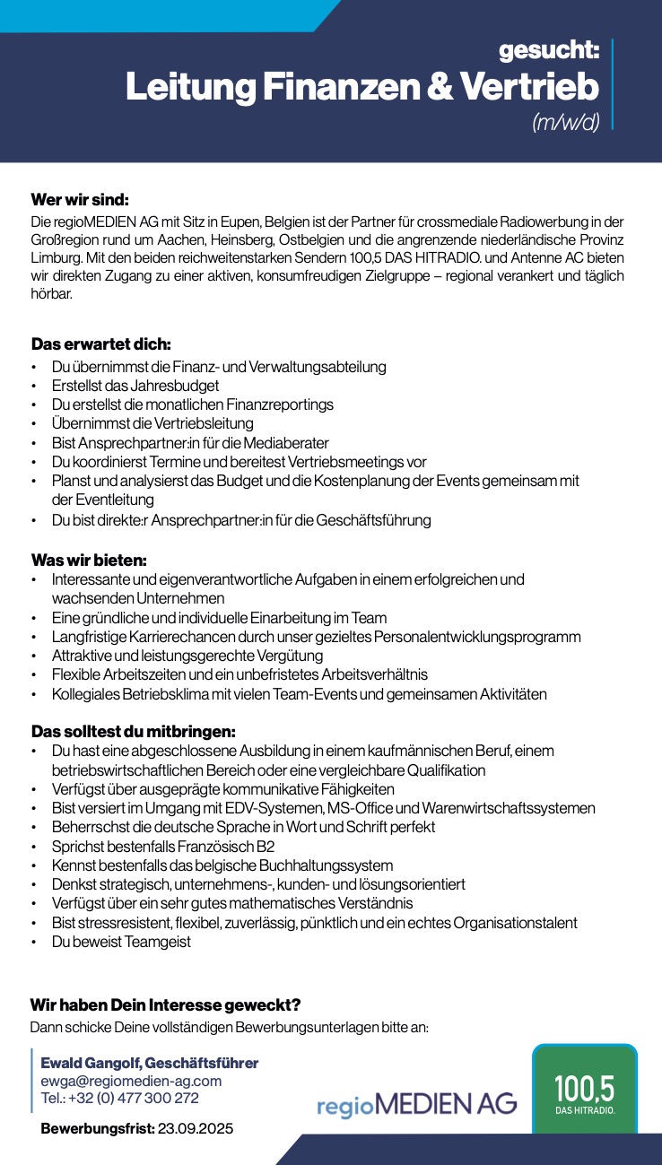 Leitung Finanzen & Vertrieb (m/w/d)