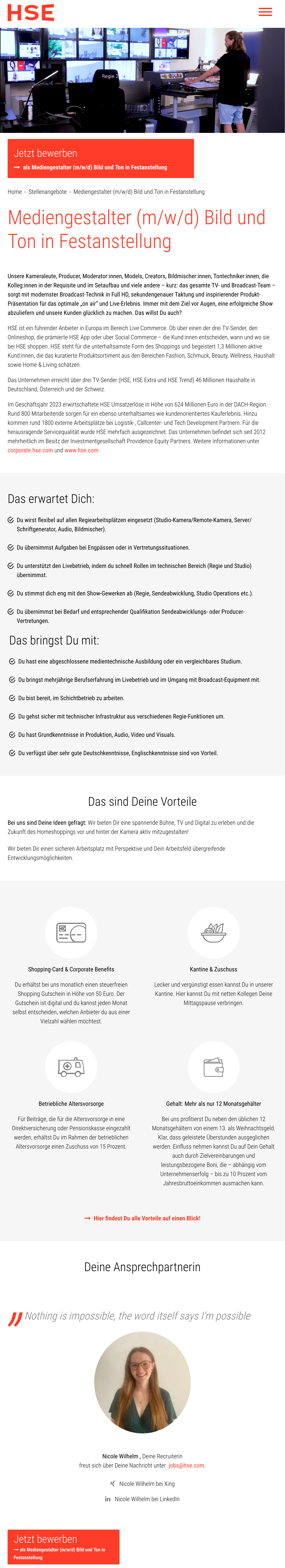 Mediengestalter (m/w/d) Bild und Ton in Festanstellung