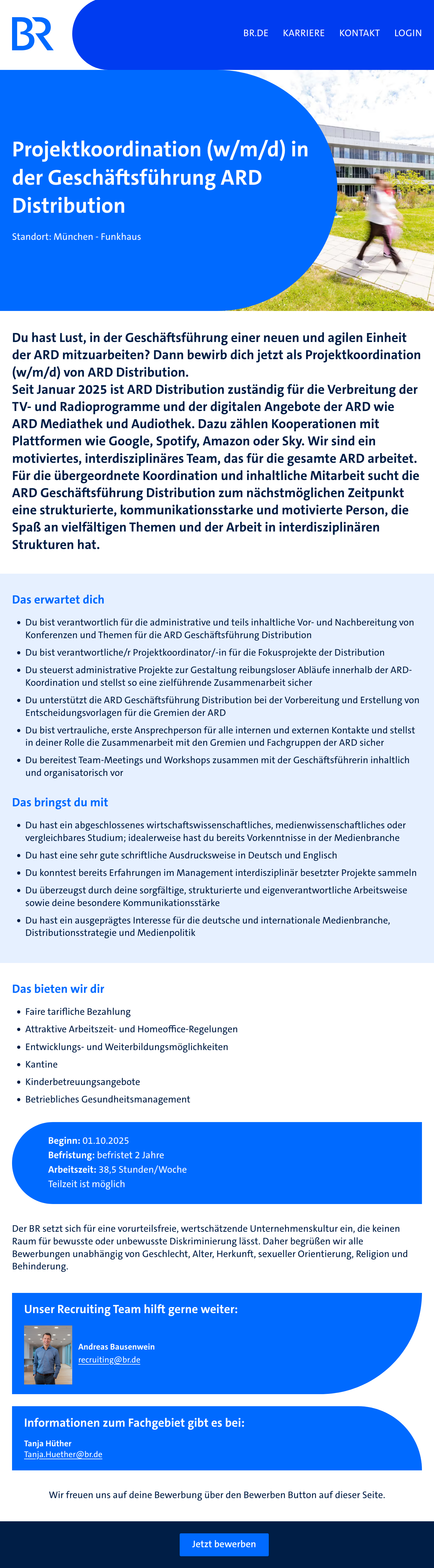 Projektkoordination in der Geschäftsführung ARD Distribution