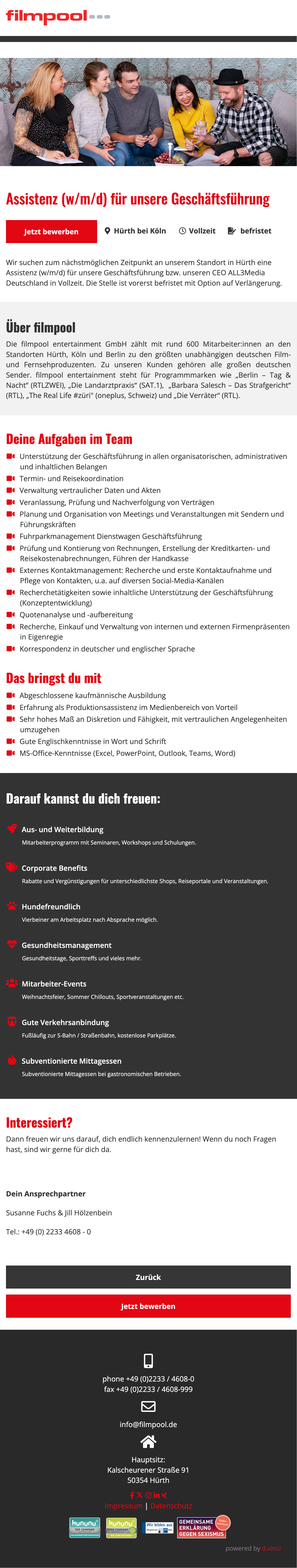 Assistenz (w/m/d) für die Geschäftsführung