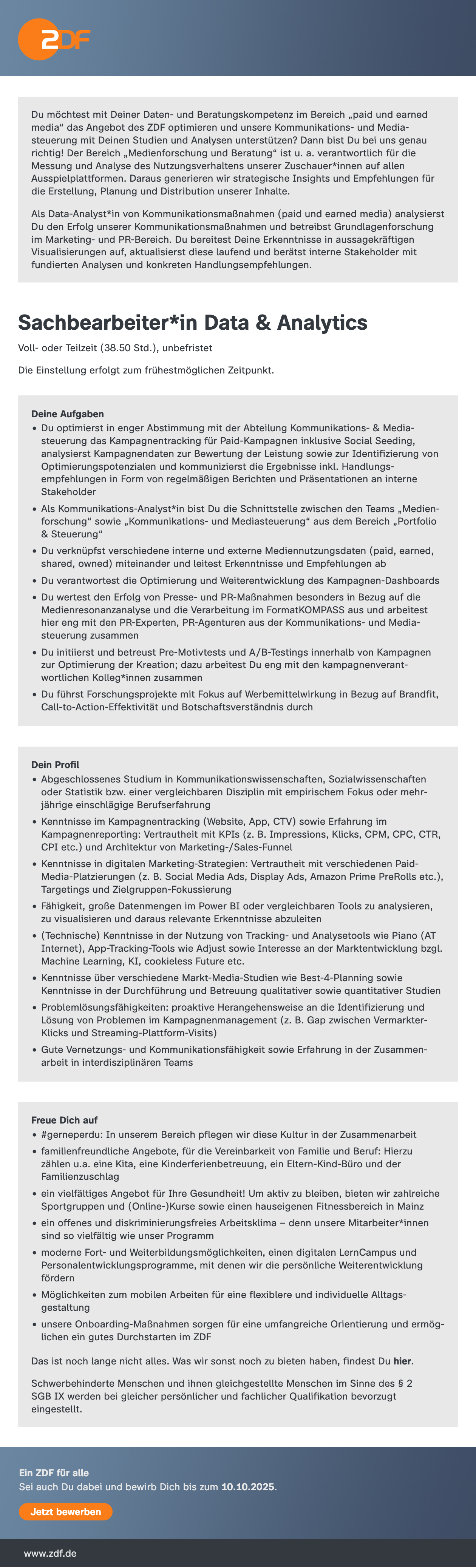 Sachbearbeiter*in Data & Analytics