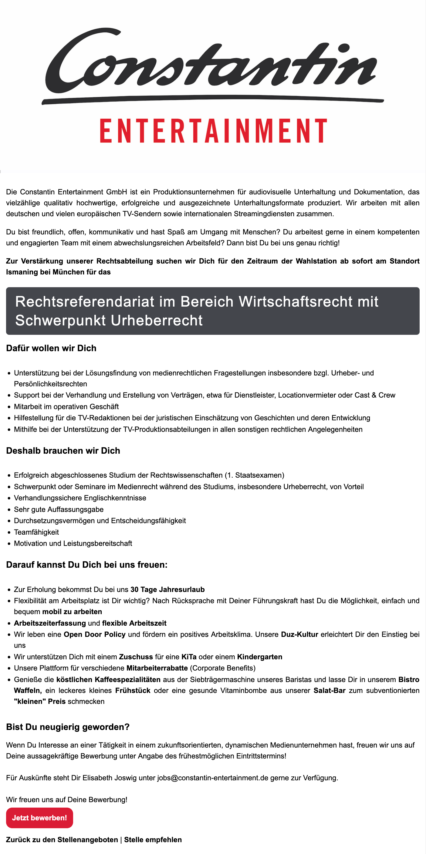 Rechtsreferendariat, Bereich Wirtschaftsrecht mit Schwerp. Urheberrecht