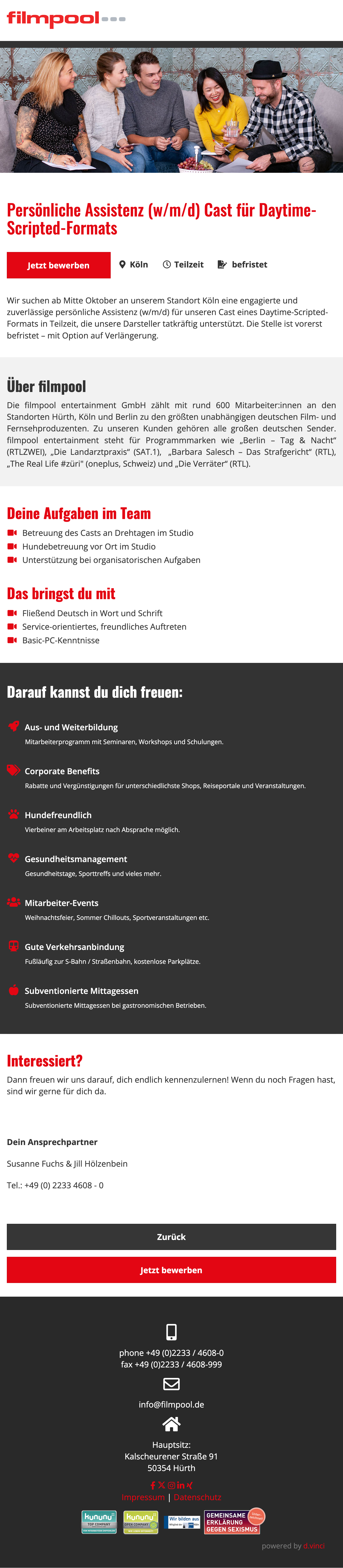 Persönliche Assistenz (w/m/d) Cast für Daytime-Scripted-Formats