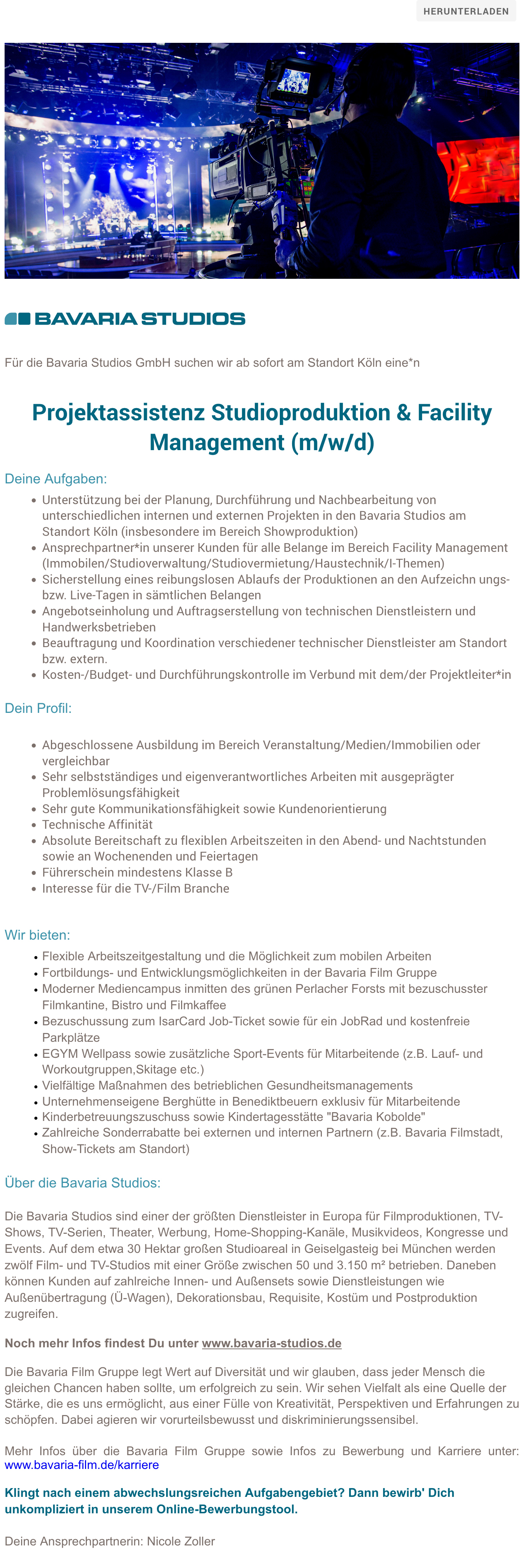 Projektassistenz Studioproduktion & Facility Management (m/w/d)