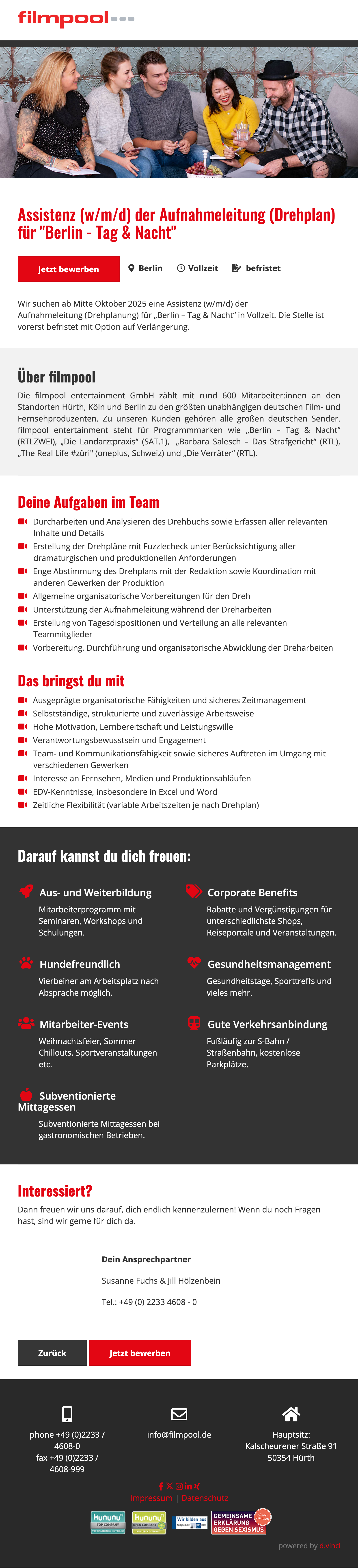 Assistenz (w/m/d) der Aufnahmeleitung (Drehplan) für 