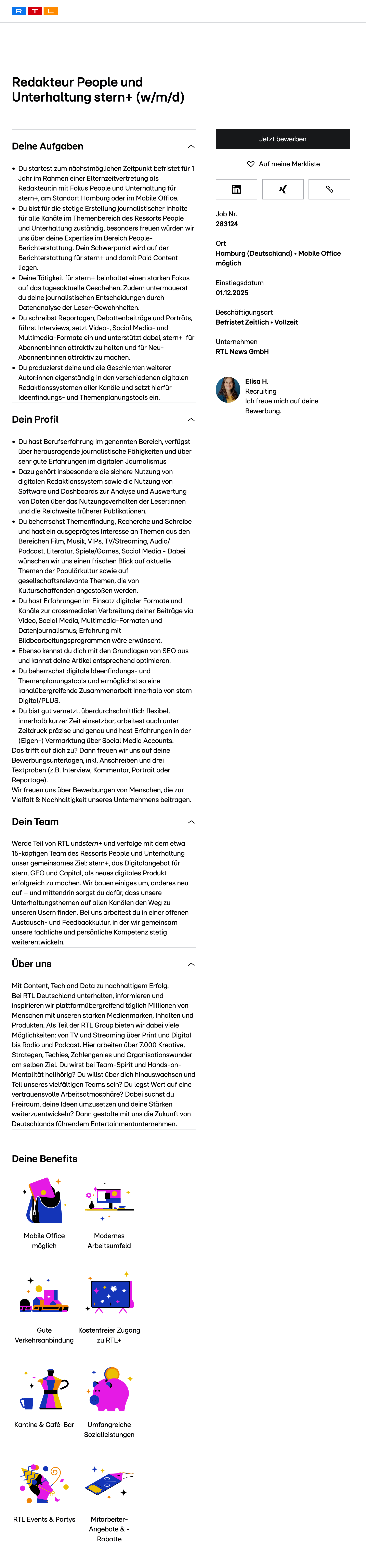 Redakteur People und Unterhaltung stern+ (w/m/d)