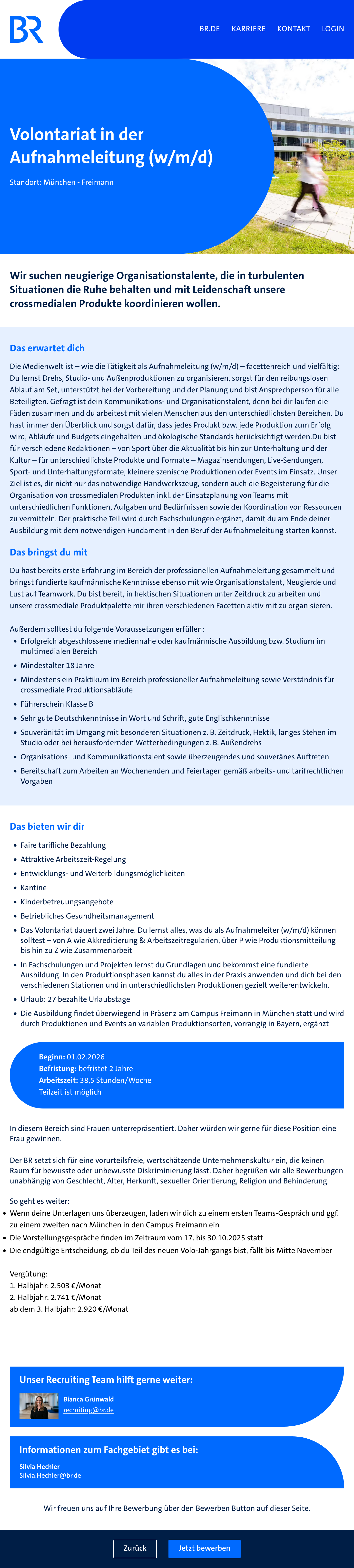 Volontariat in der Aufnahmeleitung