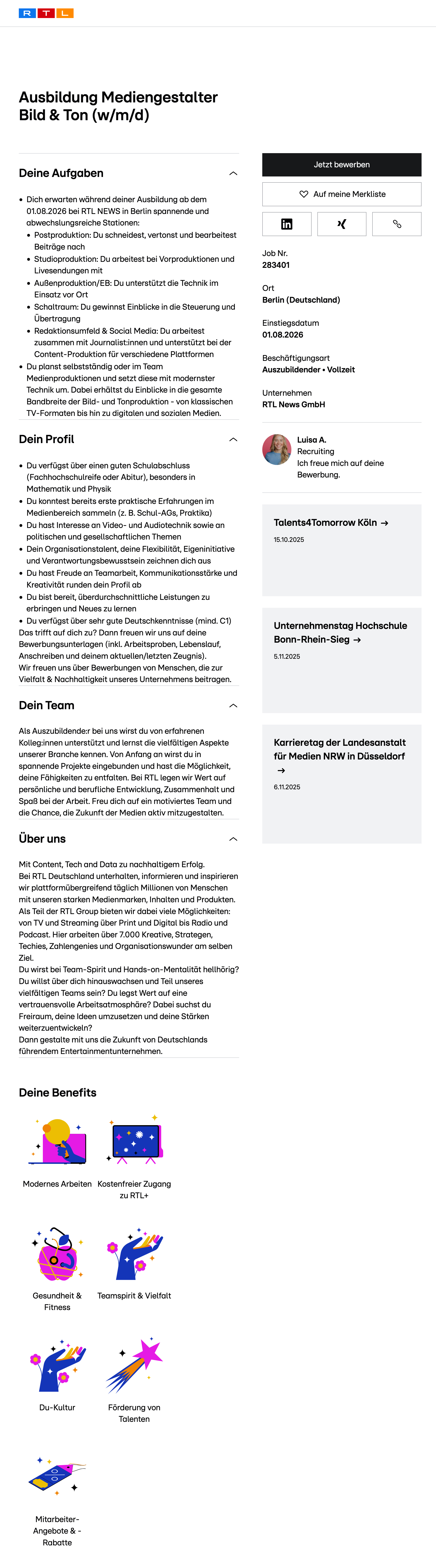Ausbildung Mediengestalter Bild & Ton (w/m/d)