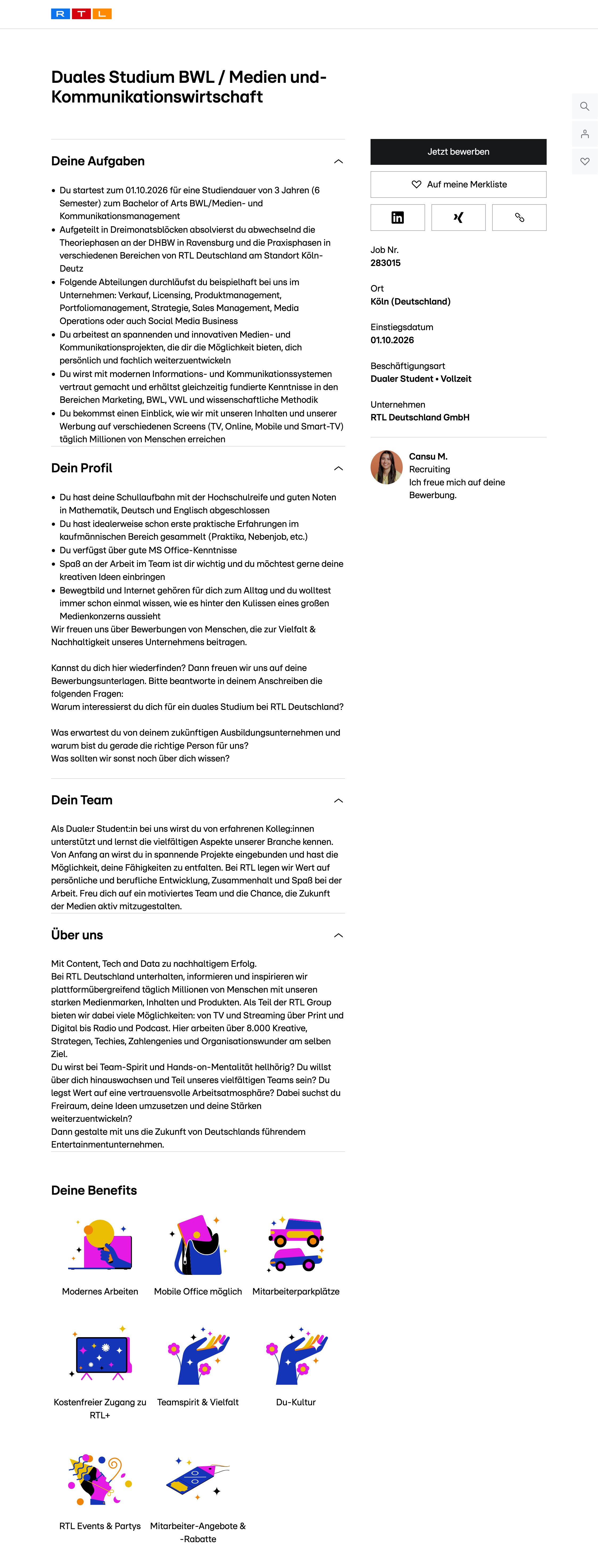 Duales Studium BWL / Medien und- Kommunikationswirtschaft