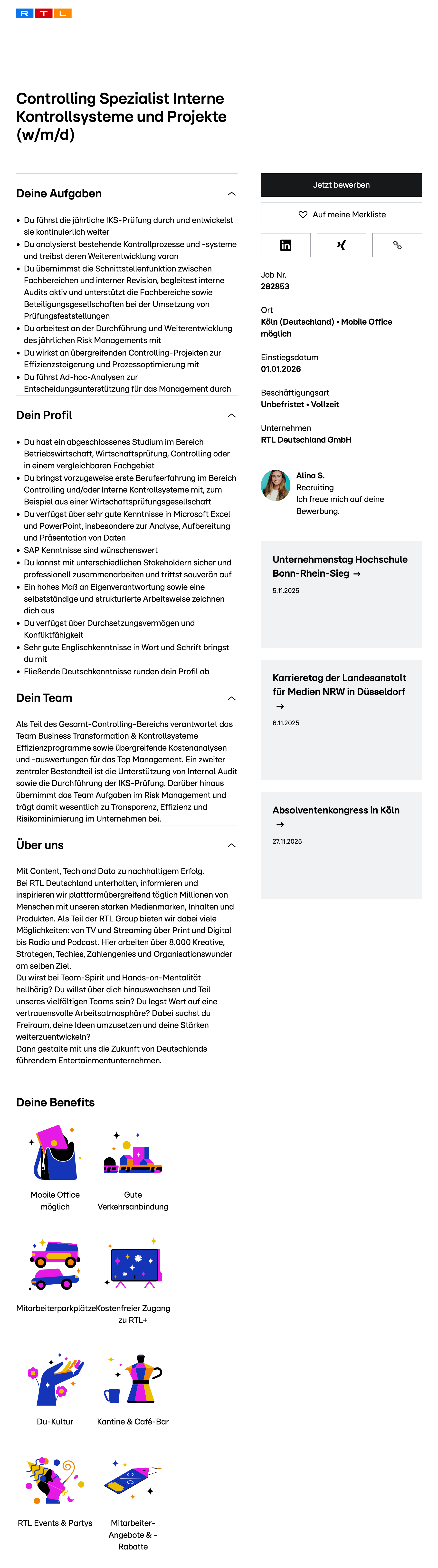 Controlling Spezialist Interne Kontrollsysteme und Projekte (w/m/d)