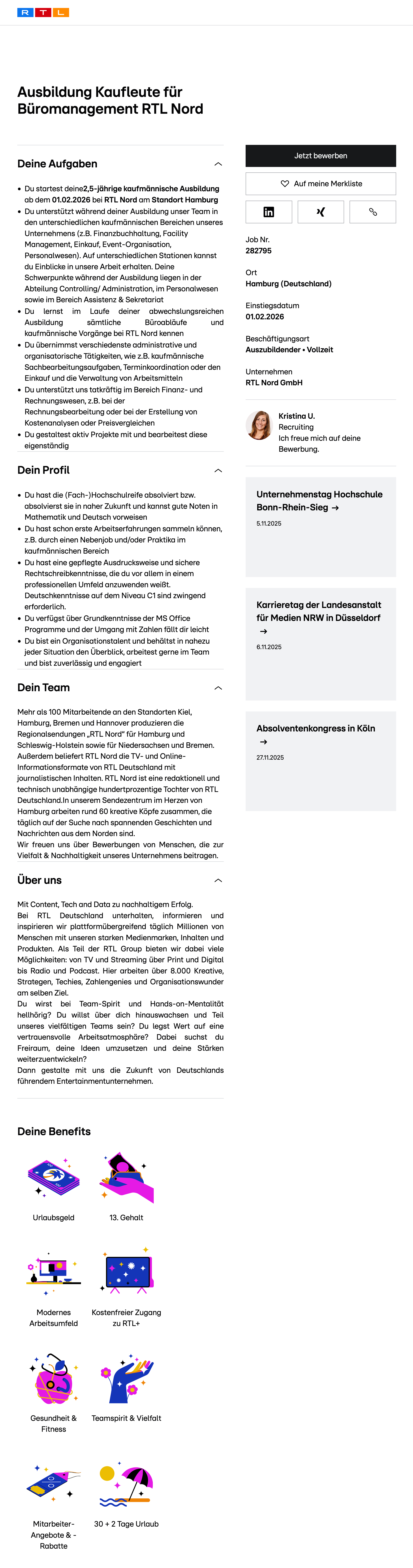 Ausbildung Kaufleute für Büromanagement RTL Nord