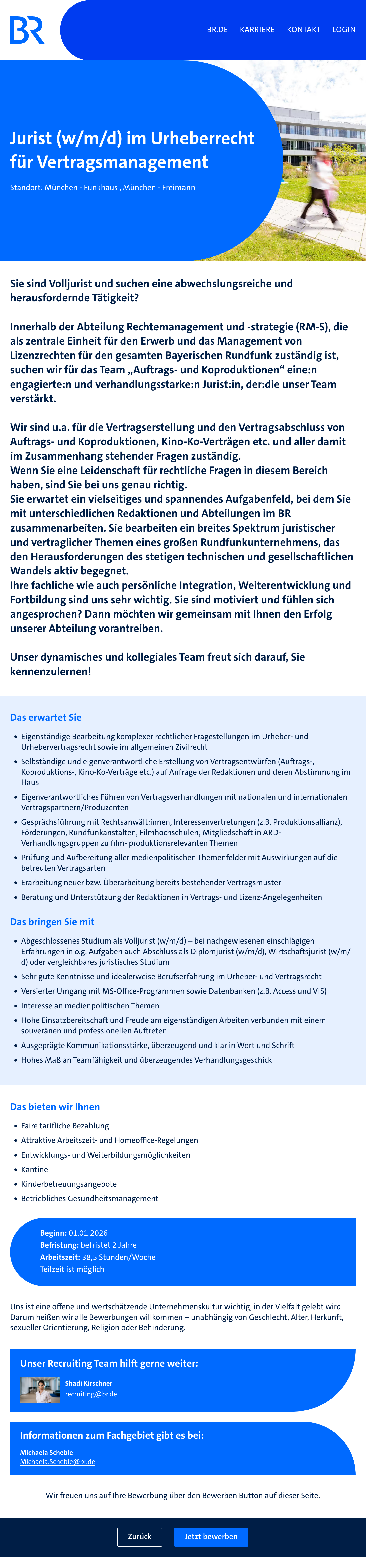 Jurist (w/m/d) im Urheberrecht für Vertragsmanagement