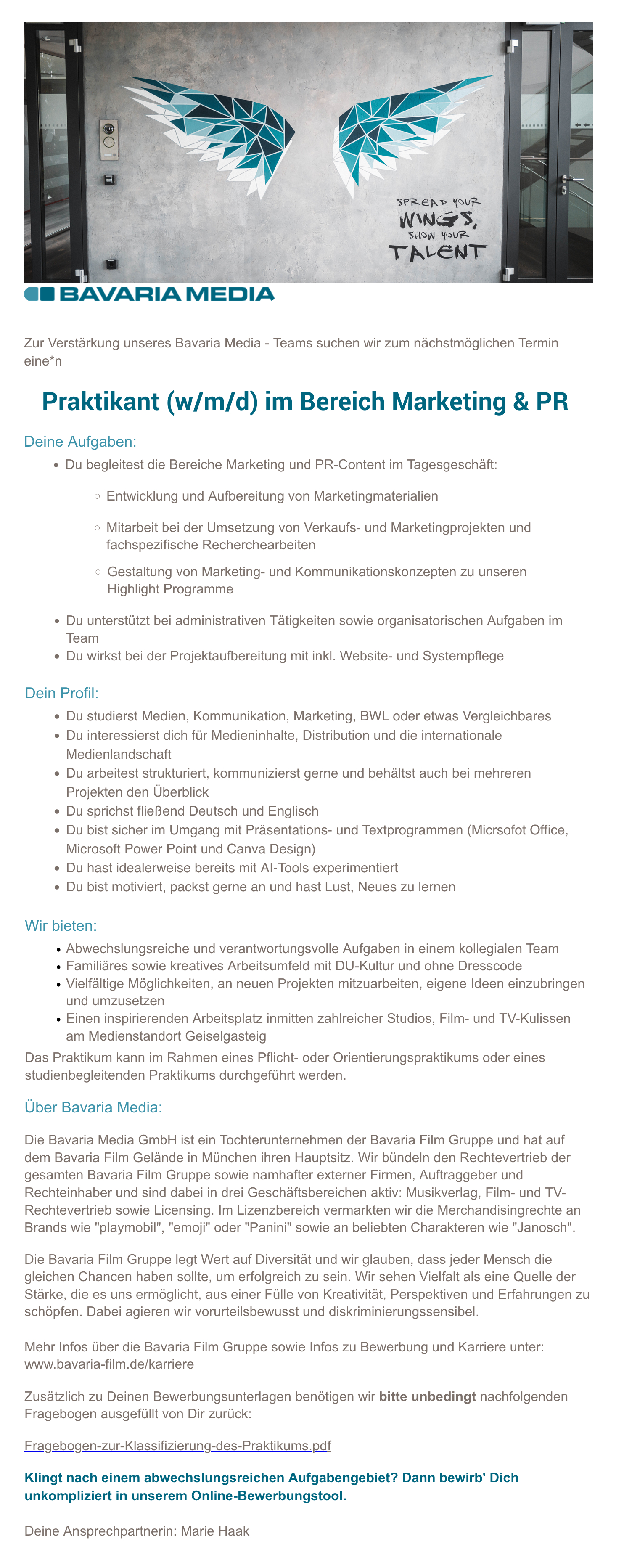 Praktikant (w/m/d) im Bereich Marketing & PR 