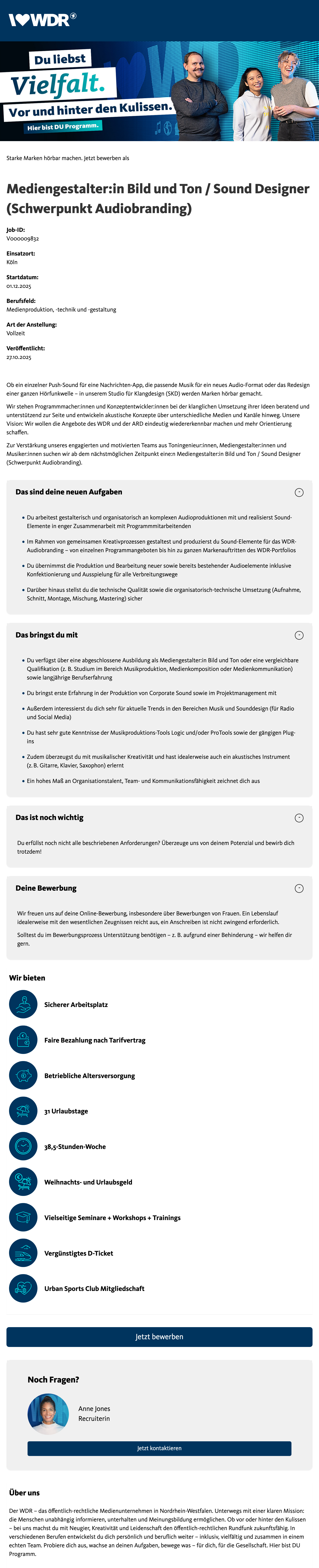 Mediengestalter:in Bild und Ton / Sound Designer (Schwerpunkt Audiobranding)