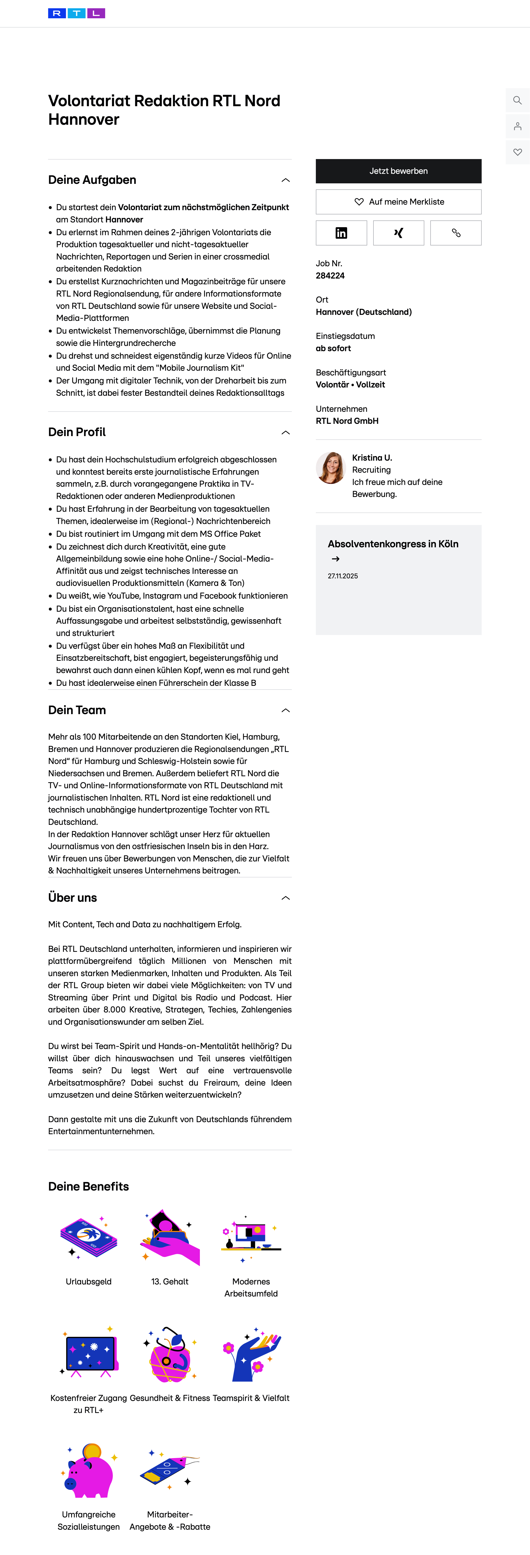 Volontariat Redaktion RTL Nord