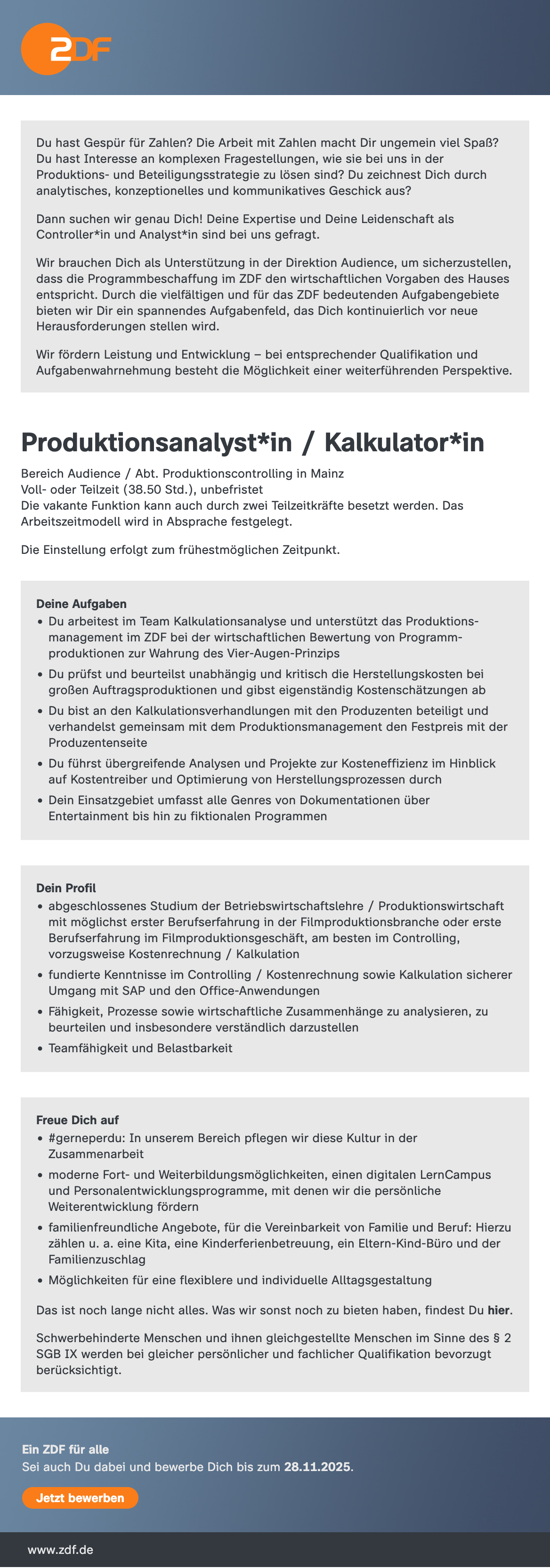 Produktionsanalyst*in / Kalkulator*in