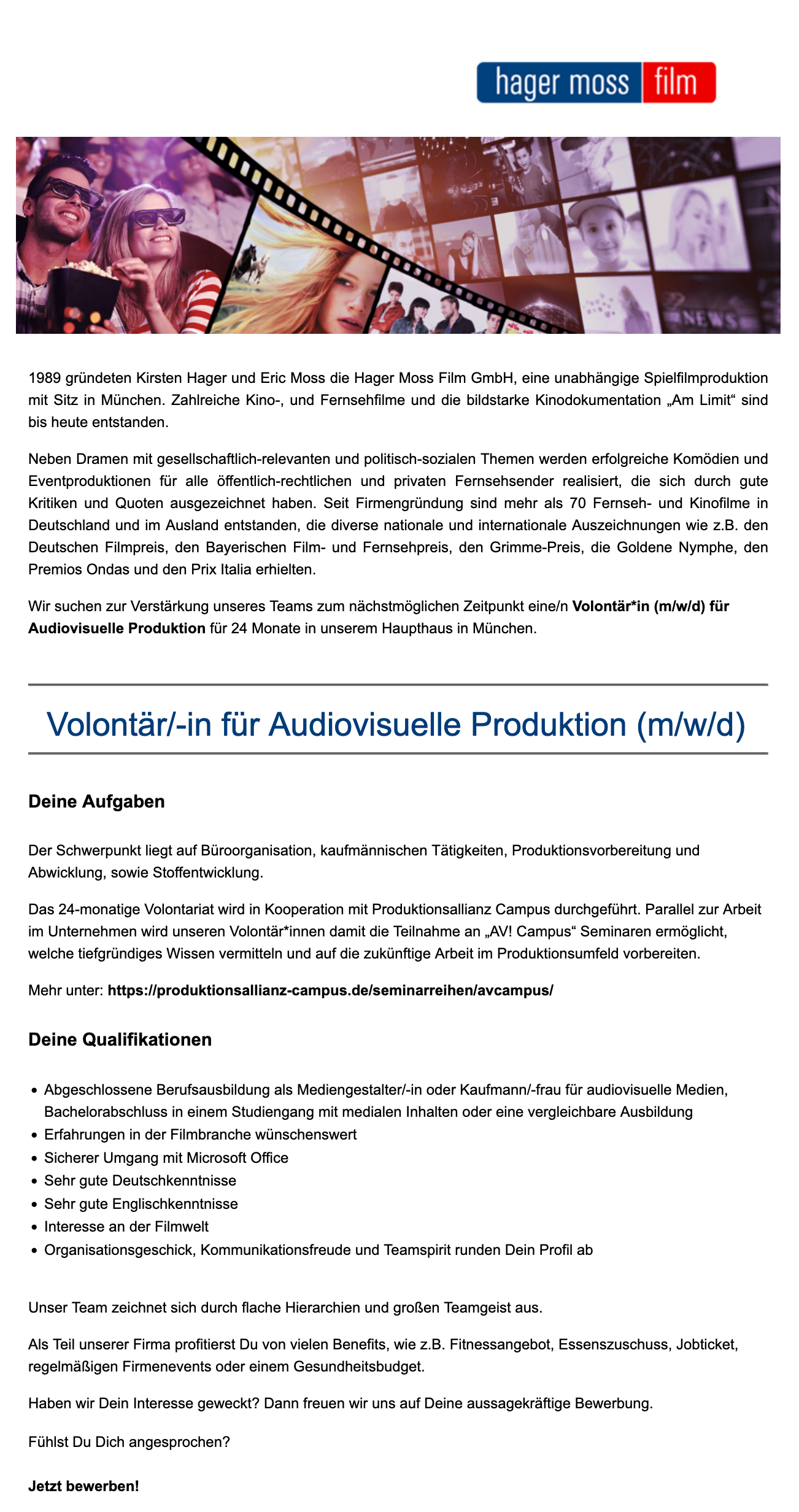 Volontär/-in für Audiovisuelle Produktion (m/w/d)