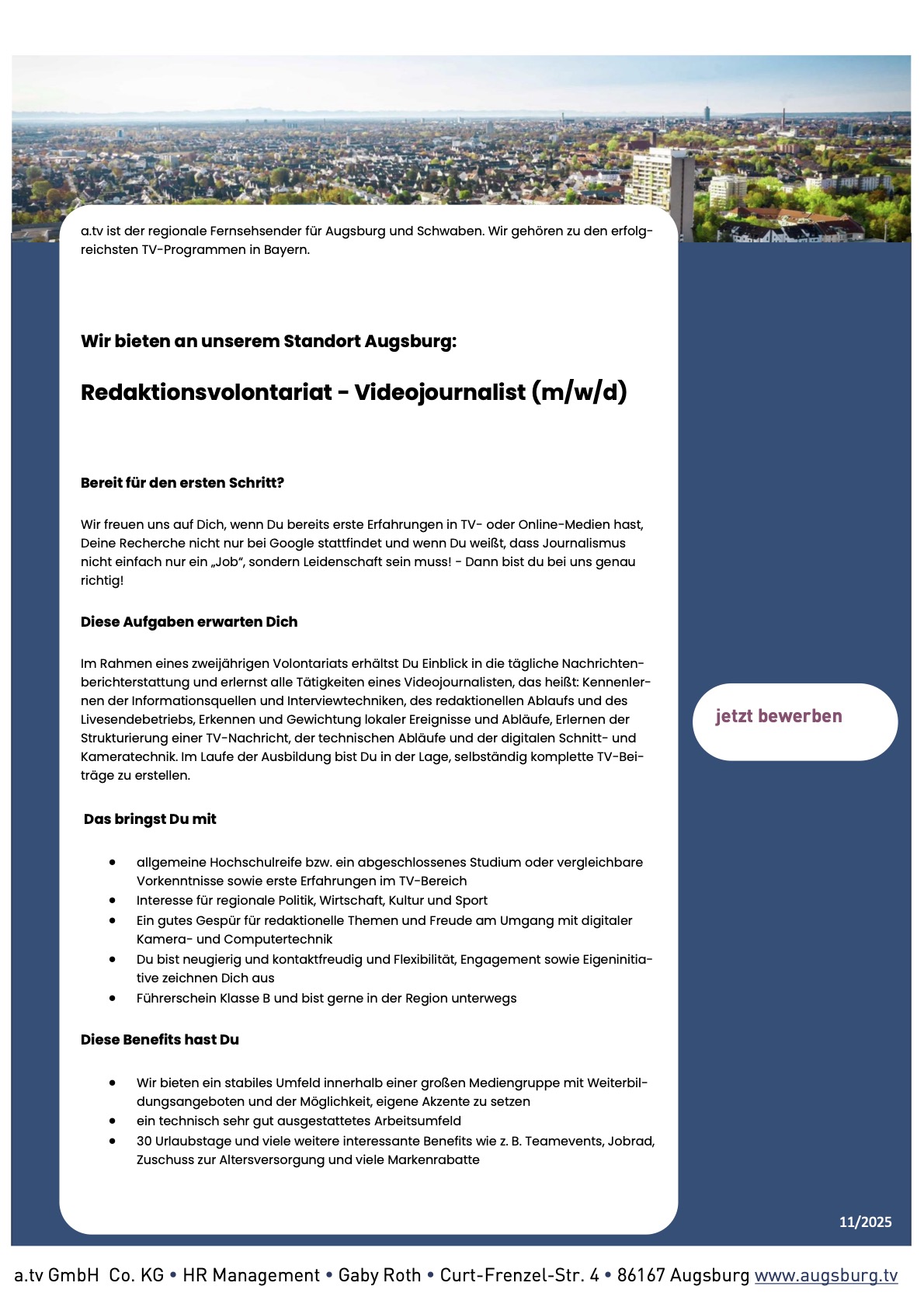 Redaktionsvolontariat - Videojournalist (m/w/d)