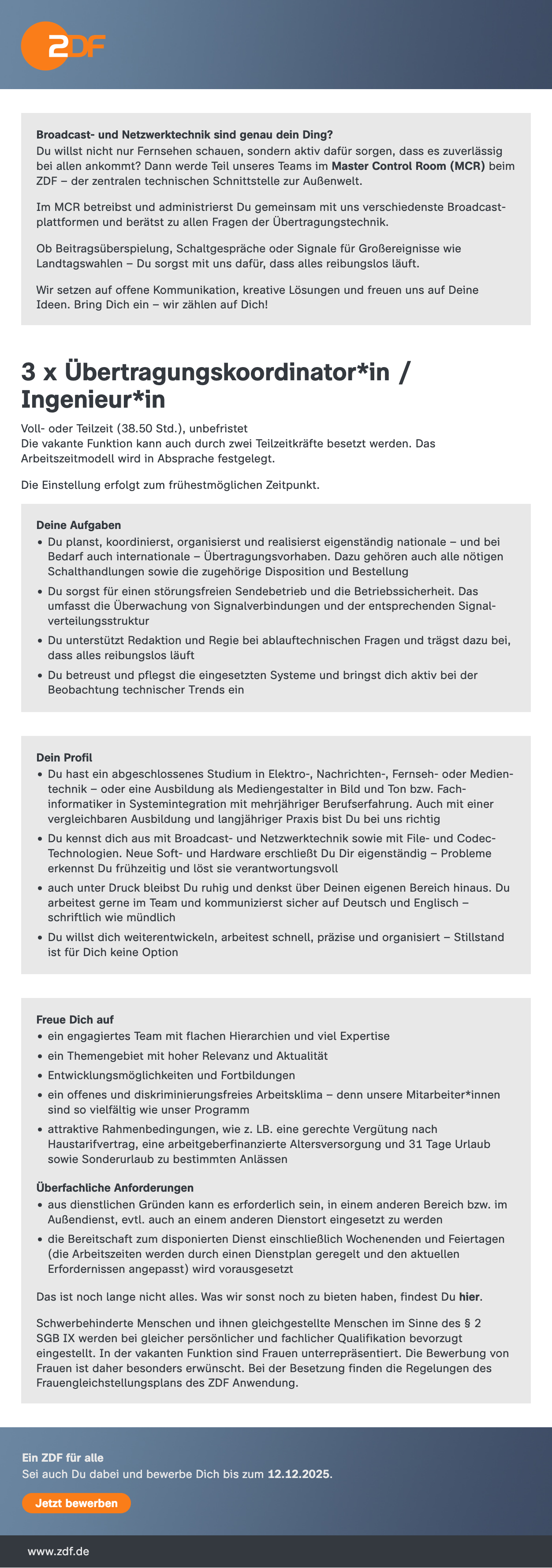 Übertragungskoordinator*in / Ingenieur*in