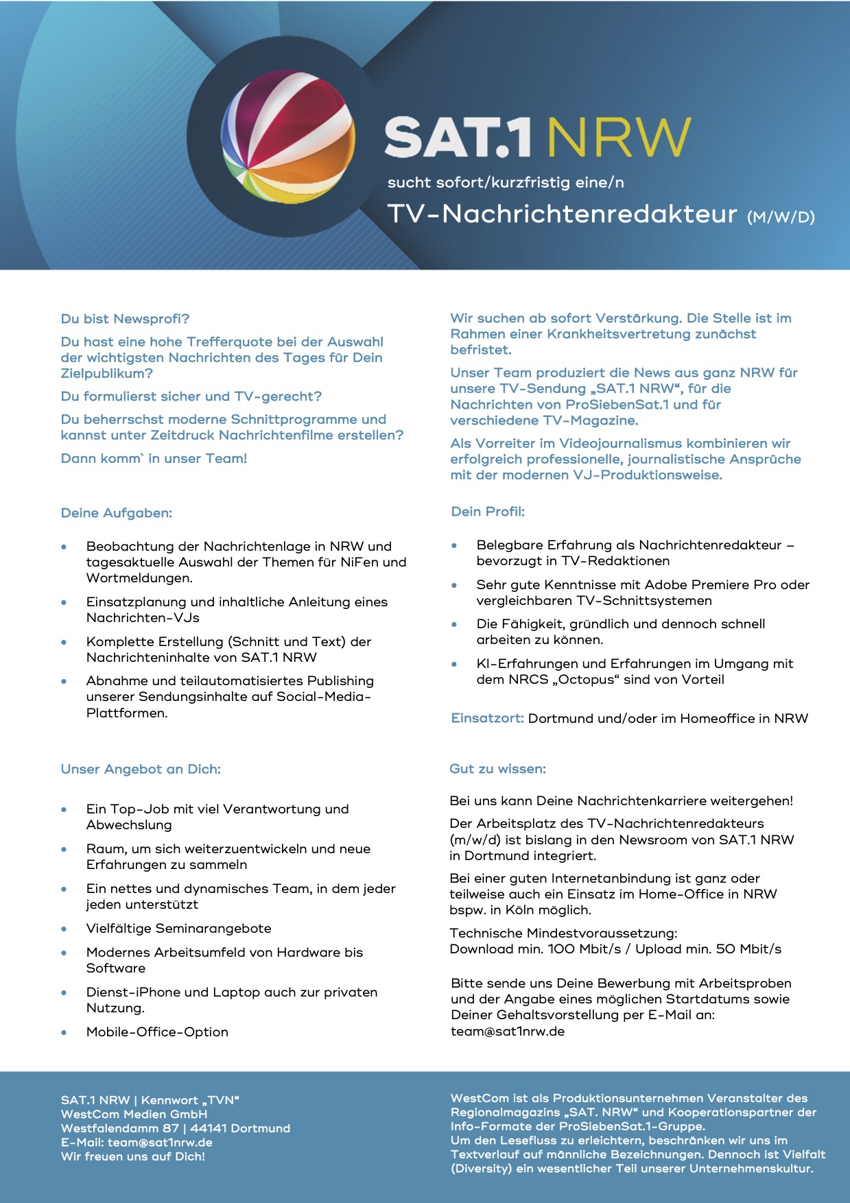 TV-Nachrichtenredakteur (m/w/d)