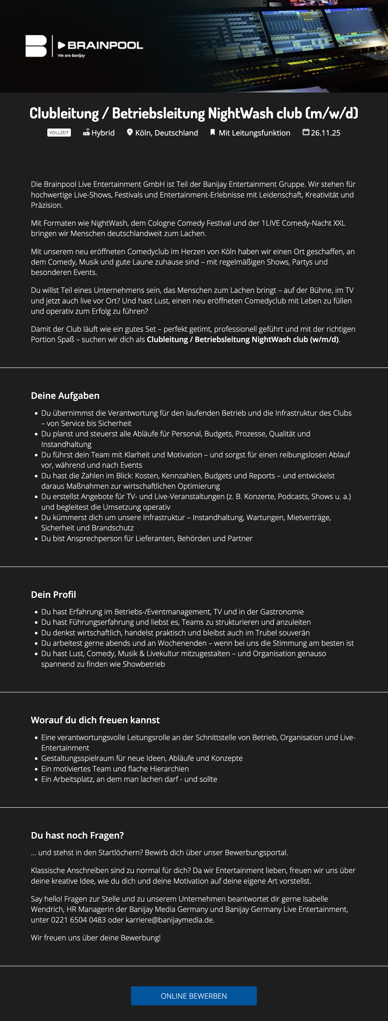 Clubleitung / Betriebsleitung NightWash club (m/w/d)