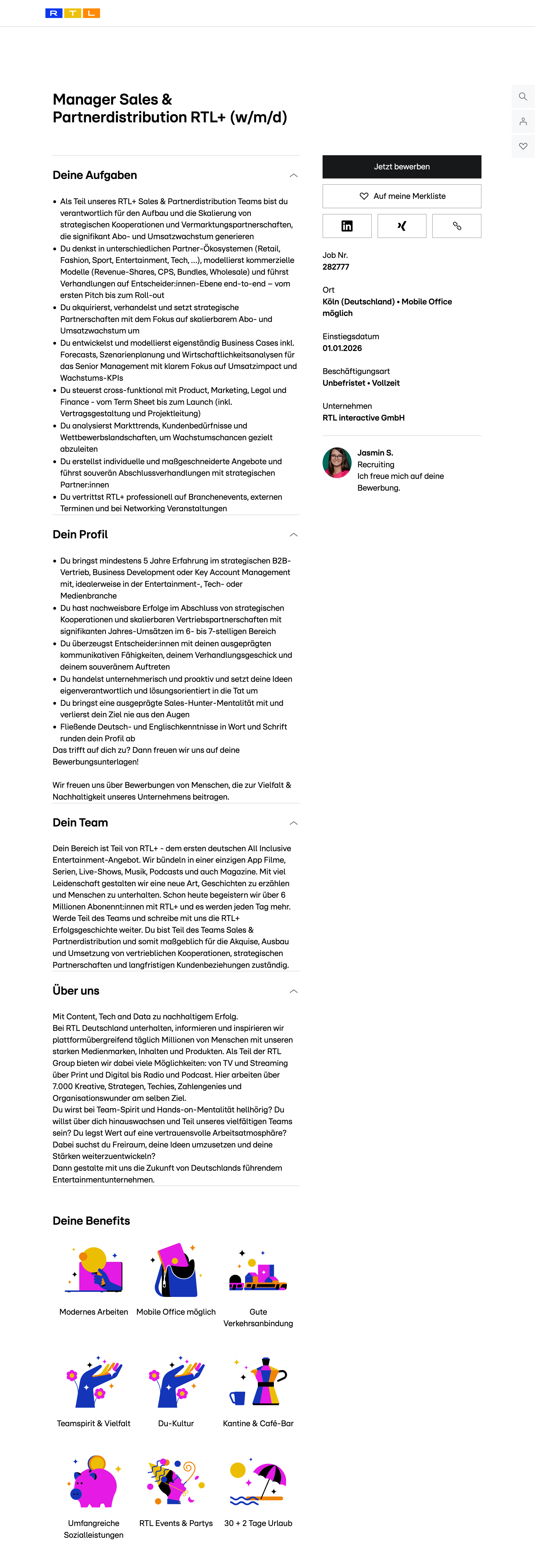 Manager Sales & Partnerdistribution RTL+ (w/m/d)