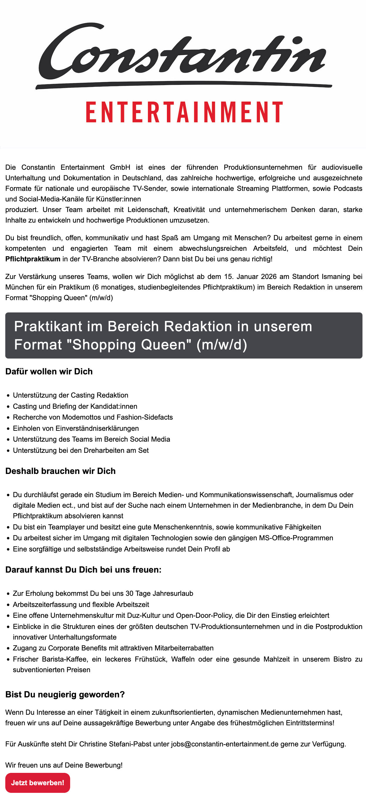 Praktikant im Bereich Redaktion in unserem Format 