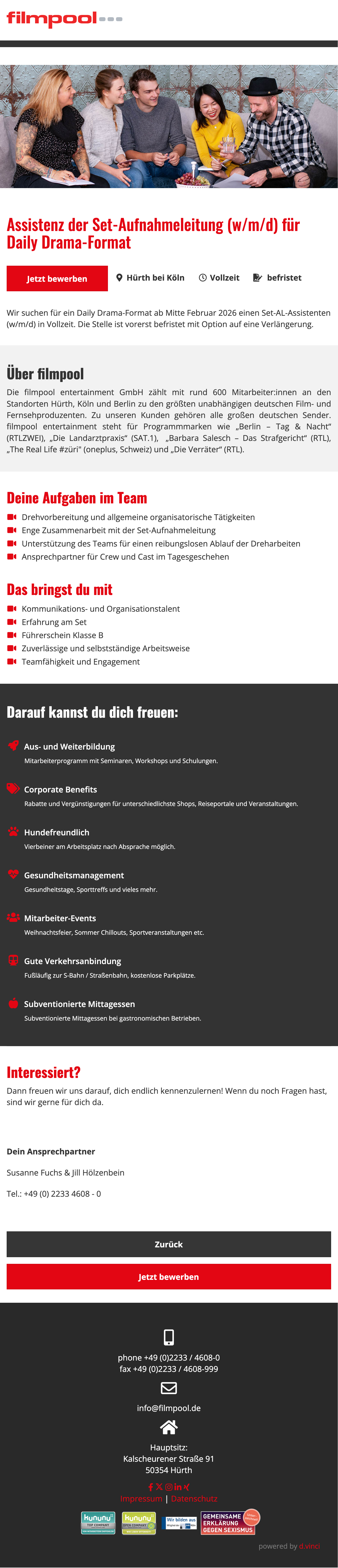 Assistenz der Set-Aufnahmeleitung (w/m/d) für Daily Drama-Format