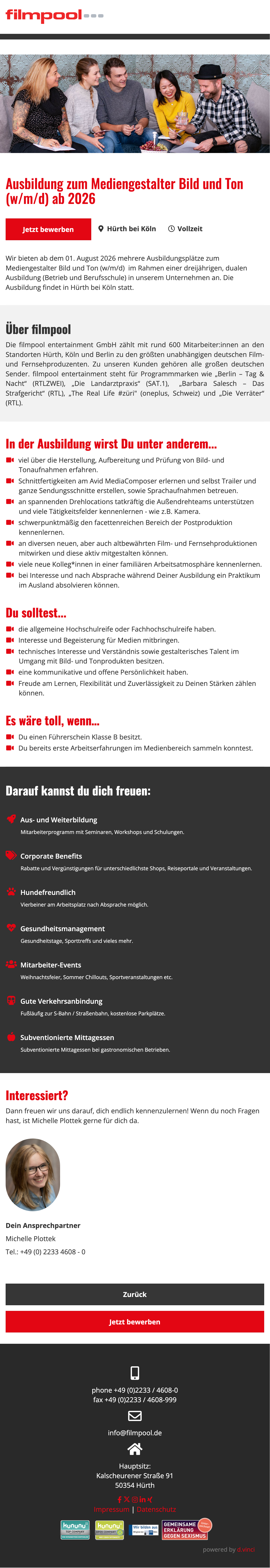 Ausbildung zum Mediengestalter Bild und Ton (w/m/d) ab 2026