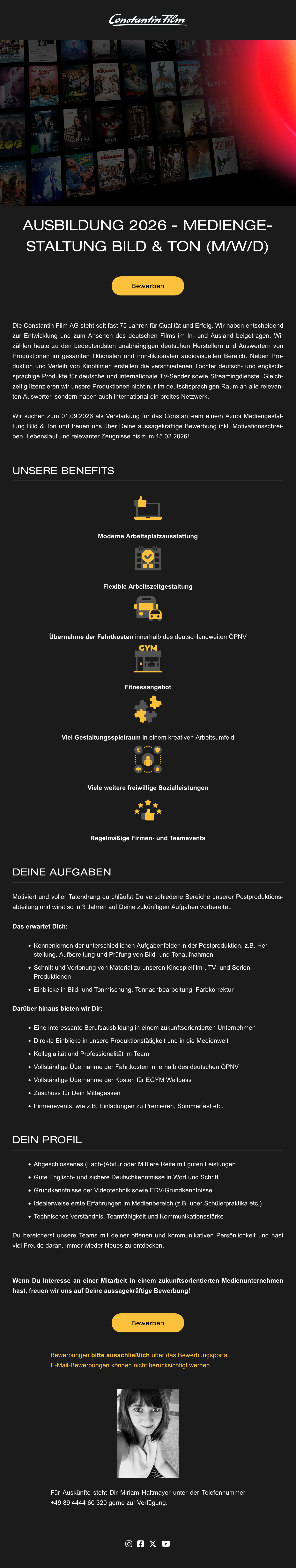 Ausbildung 2026 - Mediengestaltung Bild & Ton (m/w/d) 