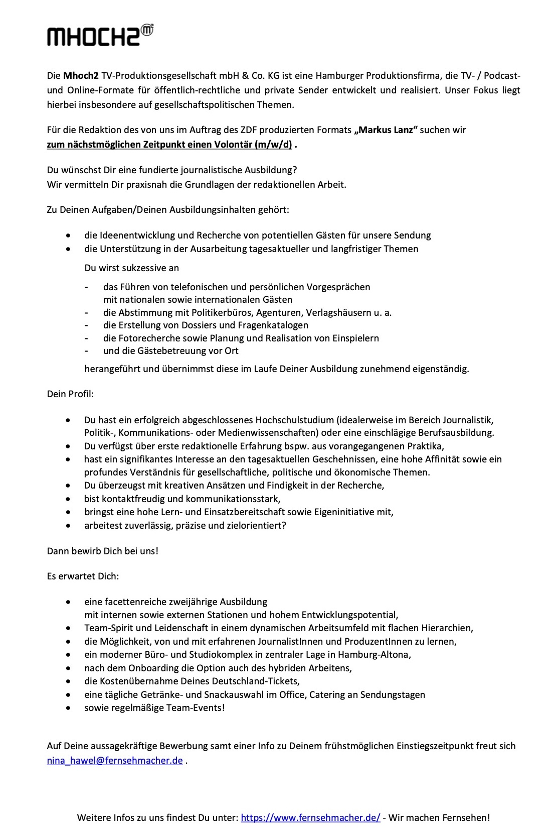 Redaktionsvolontär (m/w/d) für das ZDF-Format 