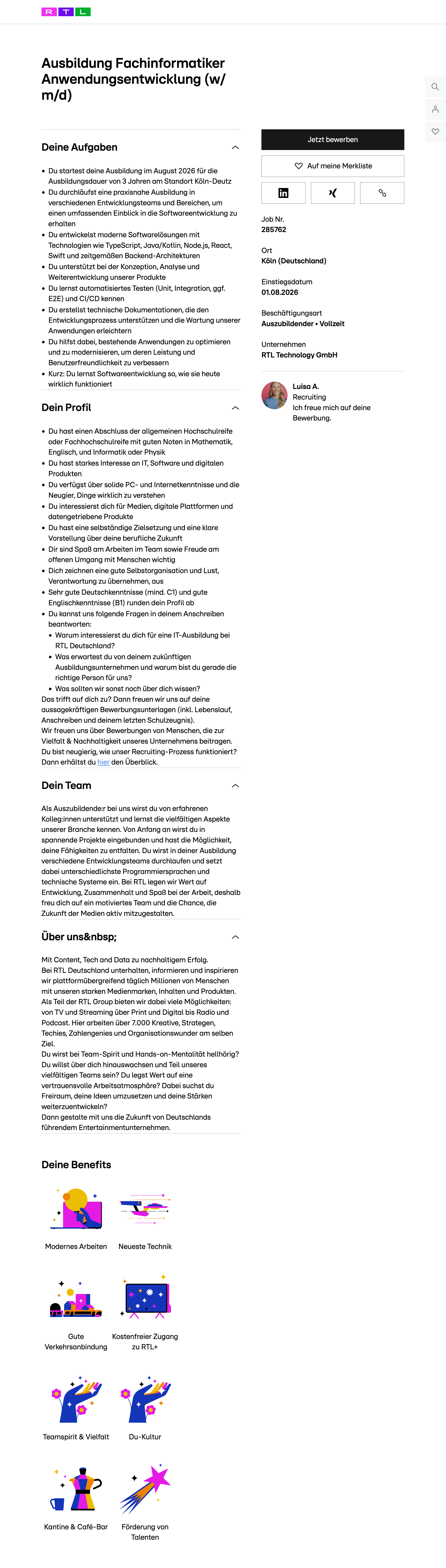 Ausbildung Fachinformatiker Anwendungsentwicklung (w/m/d)