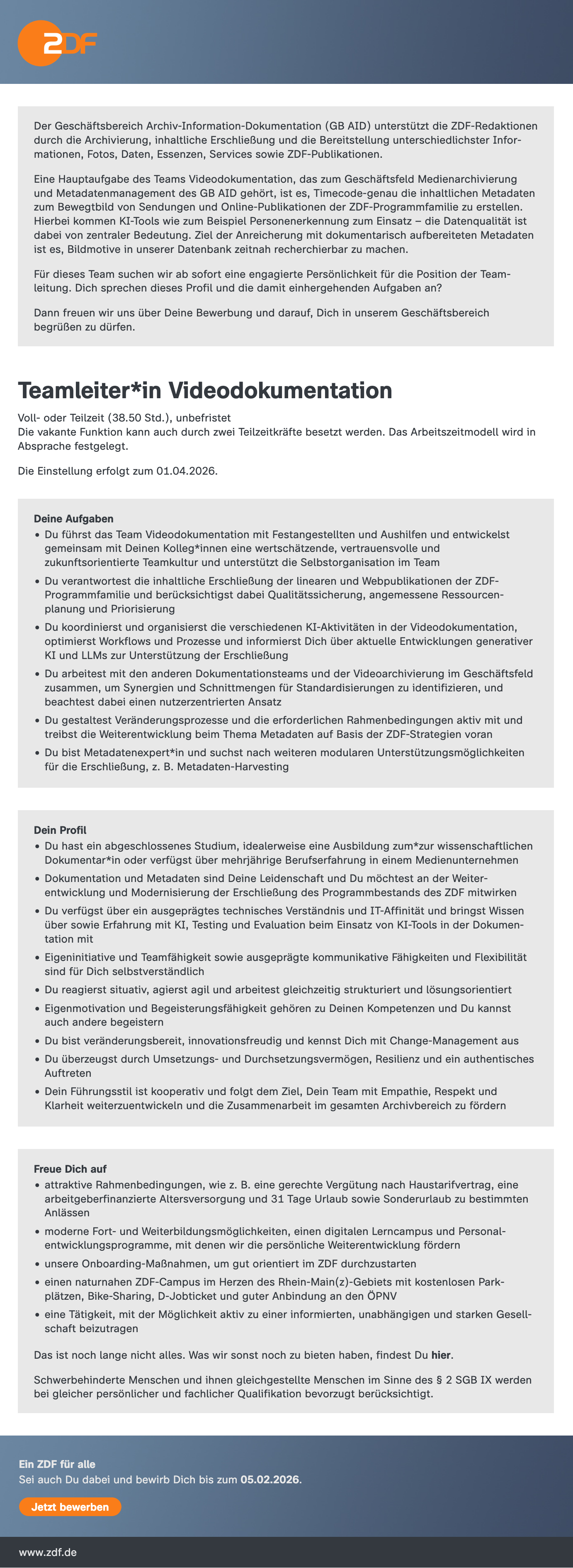 Teamleiter*in Videodokumentation