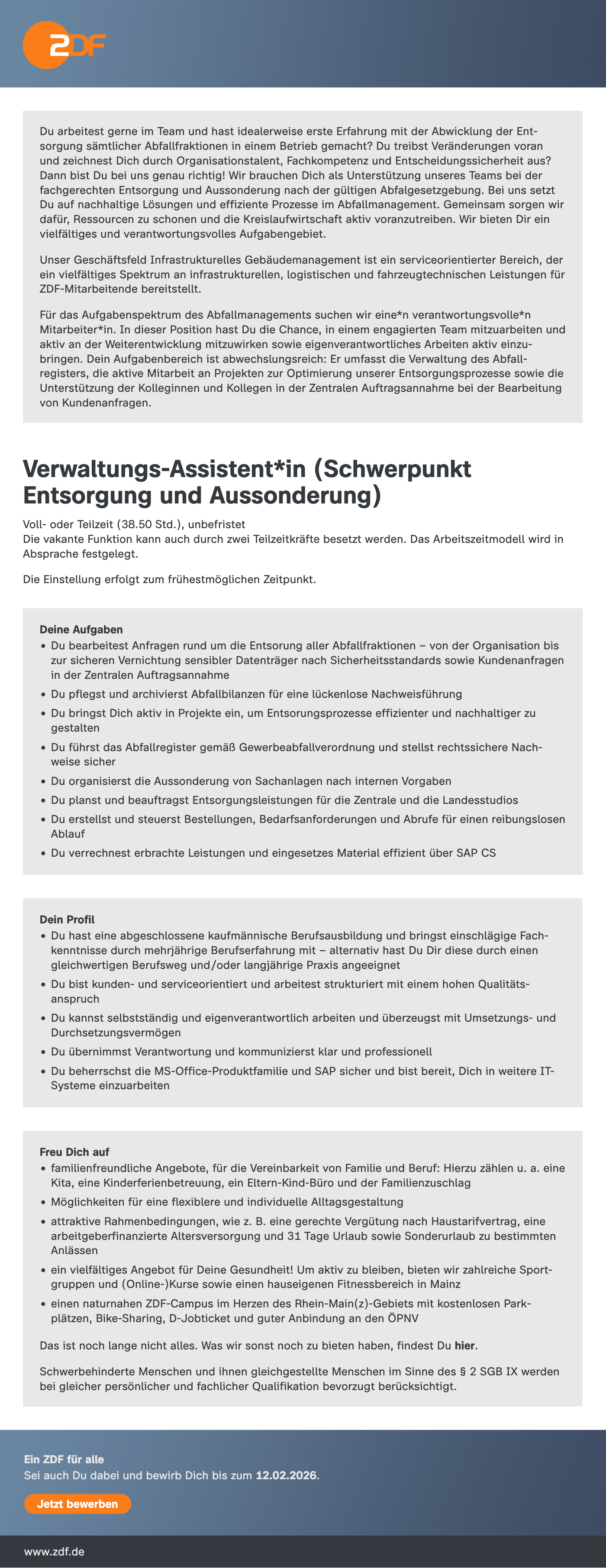 Verwaltungs-Assistent*in (Schwerpunkt Entsorgung und Aussonderung)