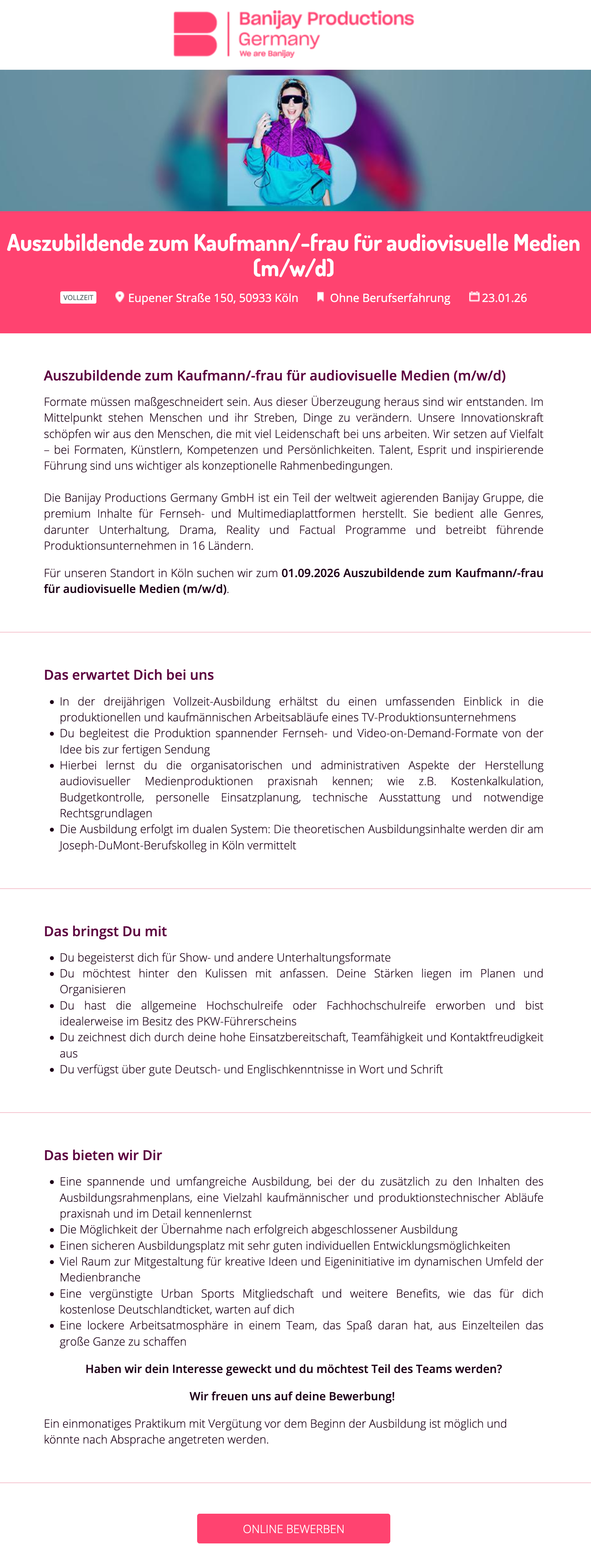 Auszubildende zum Kaufmann/-frau für audiovisuelle Medien (m/w/d)