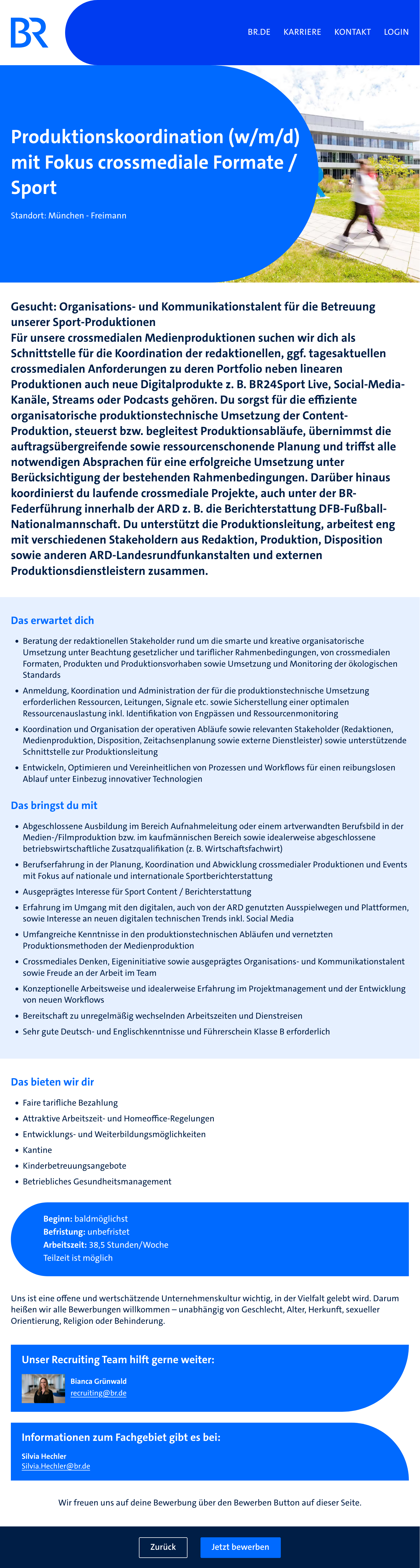 Produktionskoordination (w/m/d) mit Fokus crossmediale Formate / Sport 
