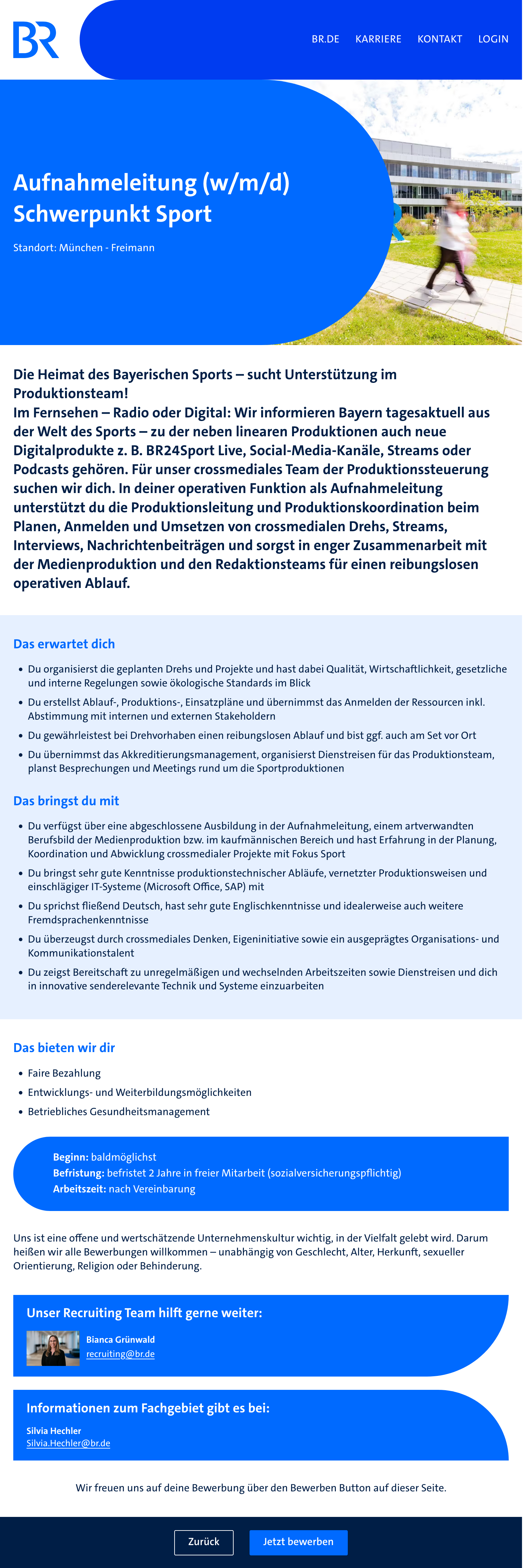 Aufnahmeleitung (w/m/d) Schwerpunkt Sport 