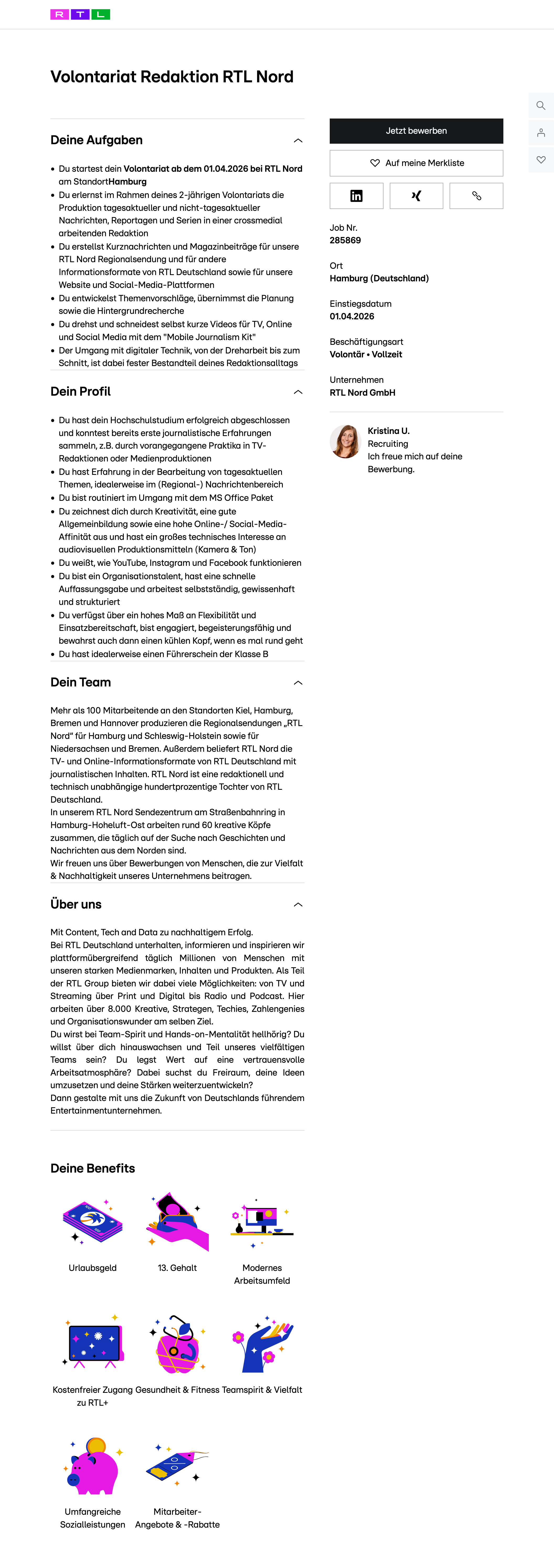 Volontariat Redaktion RTL Nord
