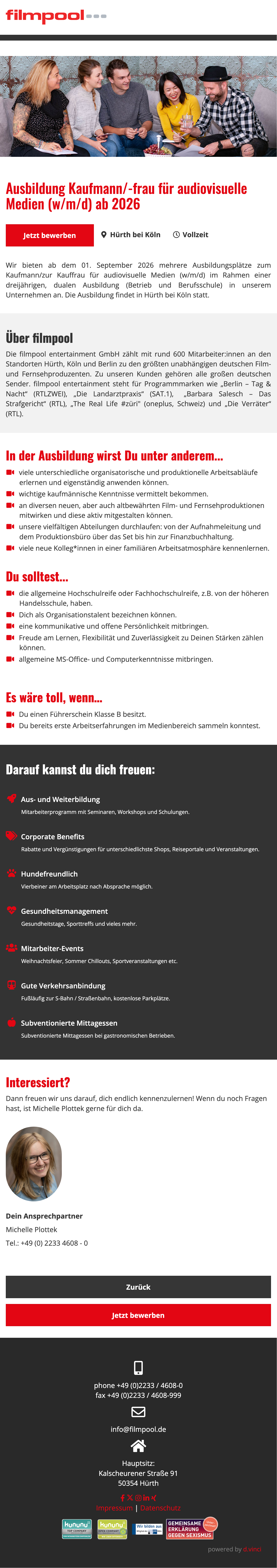 Ausbildung Kaufmann/-frau für audiovisuelle Medien (w/m/d) ab 2026